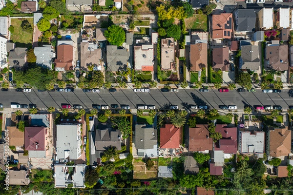 Obraz Drone shot from above of Los Angeles neighborhood during sunny day