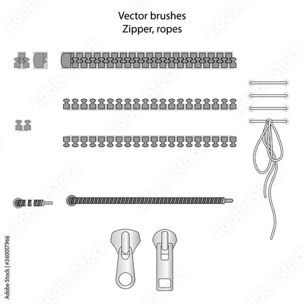 Fototapeta vector fittings, sequins, fringe, chain, rope brushes for illustrator , Zipper