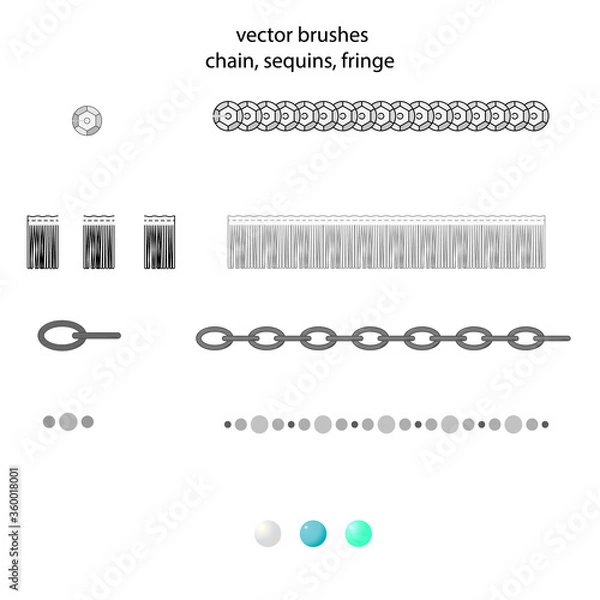 Fototapeta vector fittings, sequins, fringe, chain, rope brushes for illustrator , Zipper