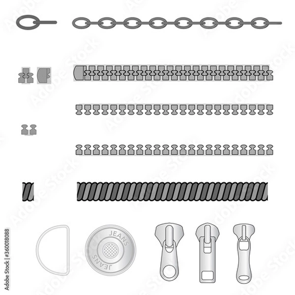Fototapeta vector fittings, sequins, fringe, chain, rope brushes for illustrator , Zipper