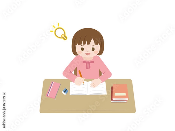 Fototapeta 理解して勉強をする女の子のイラスト