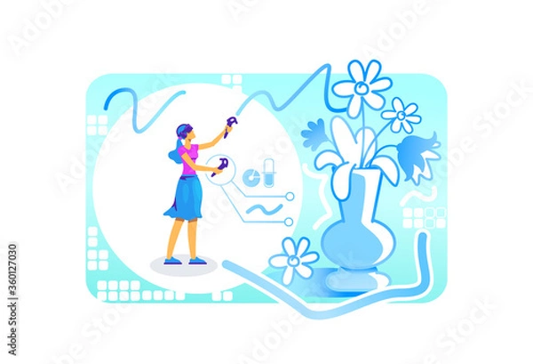 Fototapeta Artist with VR glasses 2D vector web banner, poster