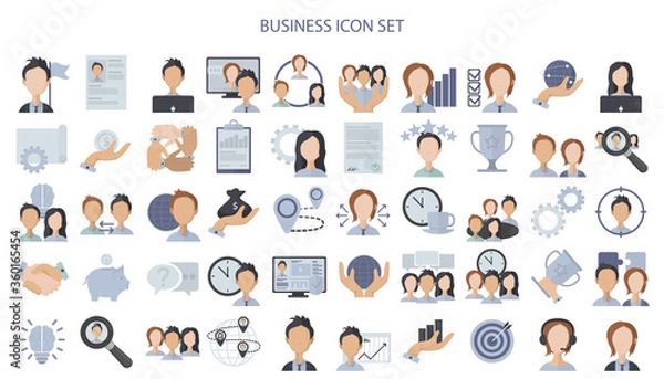 Fototapeta Set of business flat icons isolated on white background.