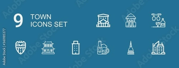 Fototapeta Editable 9 town icons for web and mobile