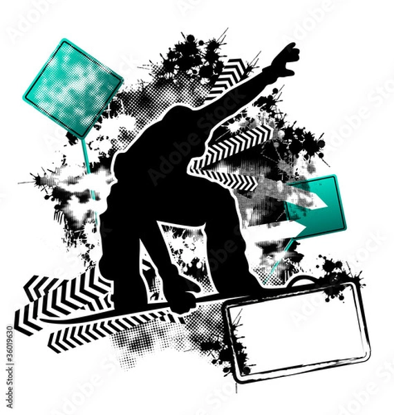 Fototapeta Snowboarding grunge template vector