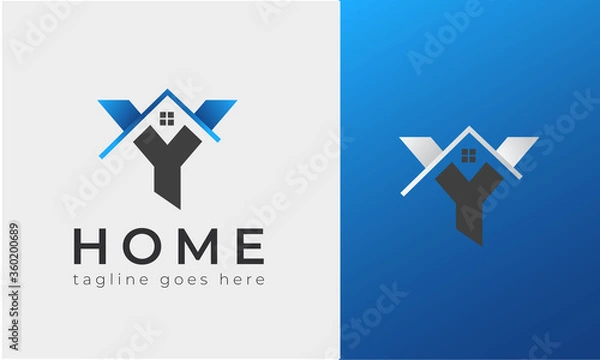 Obraz Y latter concept house logo designs, real estate icon suitable for info graphics, websites and print media. Vector, flat icon, badges, labels, clip art. Line art style. Thin line design. Color design.
