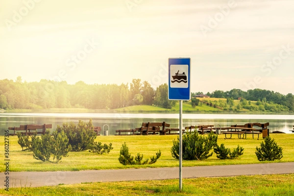 Fototapeta Parking sign for boating on the empty beach