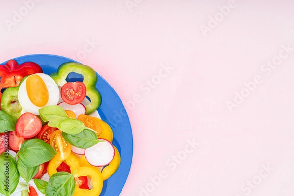 Obraz sliced vegetables on plate for cooking top view flat lay.