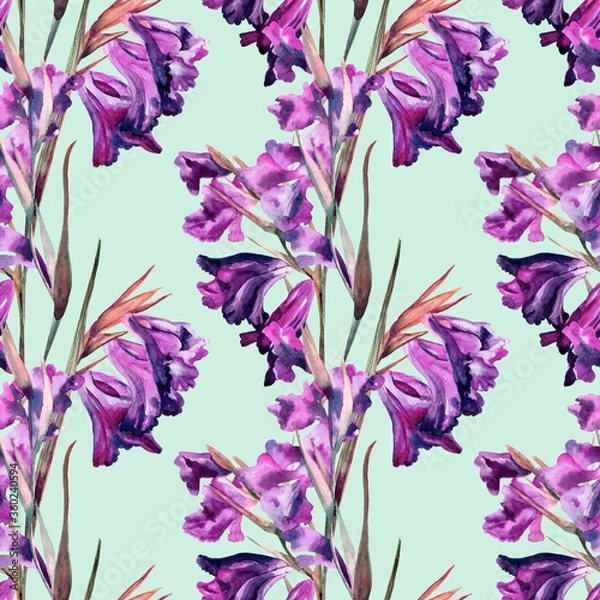 Obraz Watercolor drawing of wild meadow flowers, buds, inflorescences and leaves. Summer design. Design wallpaper, textiles, packaging, packaging paper, fabric. Seamless pattern.