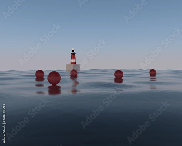 Obraz lighthouse at sea with balls floating