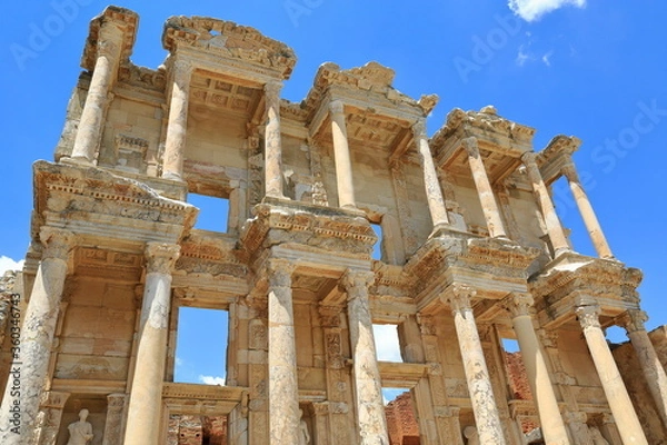 Fototapeta Library of Celsus in the ancient city of Ephesus. Ephesus, the first city built entirely in marble, is a UNESCO World Heritage Site. The city dates back to 6000 BC. Izmir, Turkey