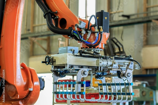 Fototapeta View of gripper unit on industrial robot in automation line