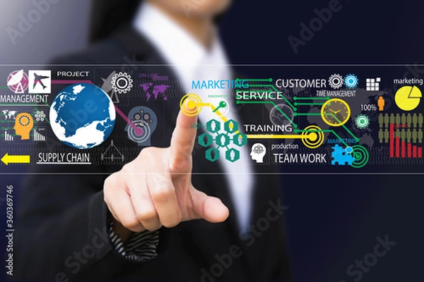 Obraz business woman , Touch screen concept