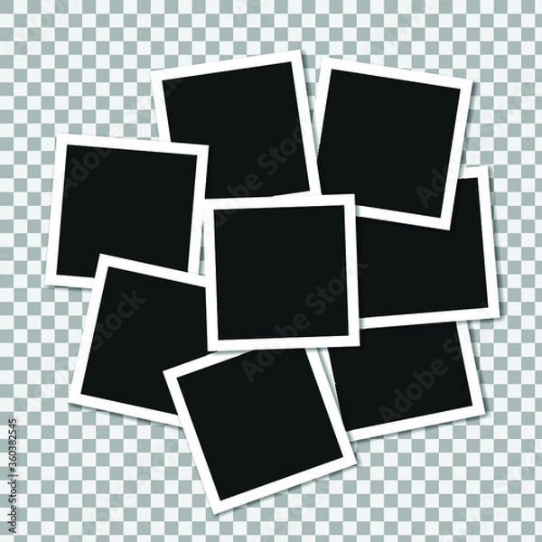 Fototapeta Set of square vector photo frames. Collage of realistic frames isolated on transparent background. Template design. Vector illustration