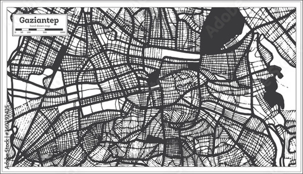 Obraz Gaziantep Turkey City Map in Black and White Color in Retro Style. Outline Map.