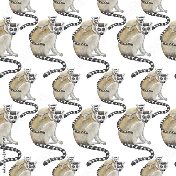 Obraz lemur with cub pattern watercolor silhouette tropical animals isolate object white background primacy