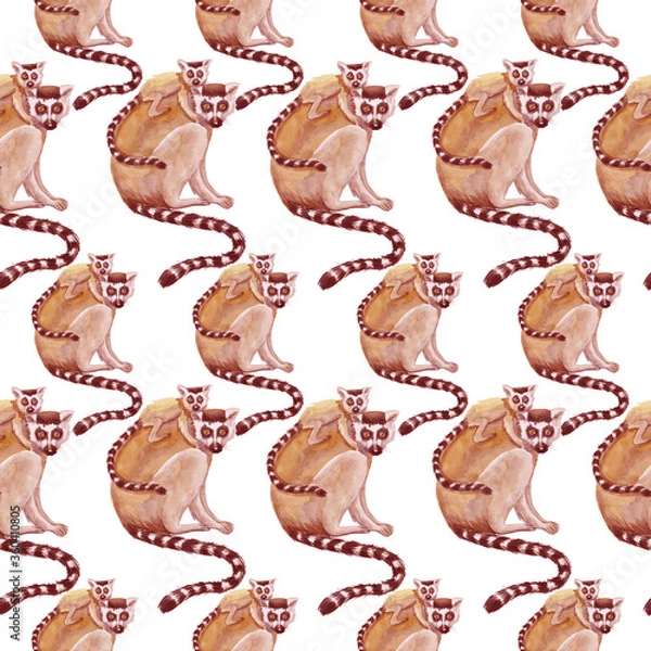 Obraz lemur with cub pattern watercolor silhouette tropical animals isolate object white background primacy