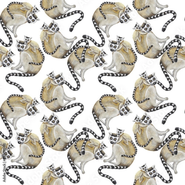 Obraz lemur with cub pattern watercolor silhouette tropical animals isolate object white background primacy