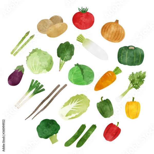 Obraz 野菜の水彩画アイコンセット