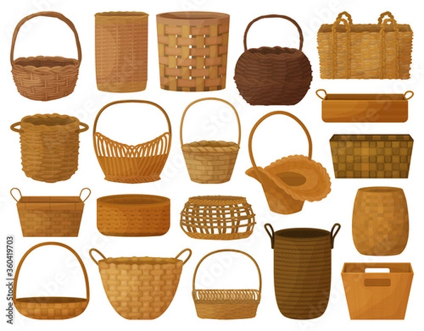 Fototapeta Wicker basket vector cartoon set icon. Vector illustration wooden accessory on white background. Isolated cartoon set icon wicker basket.