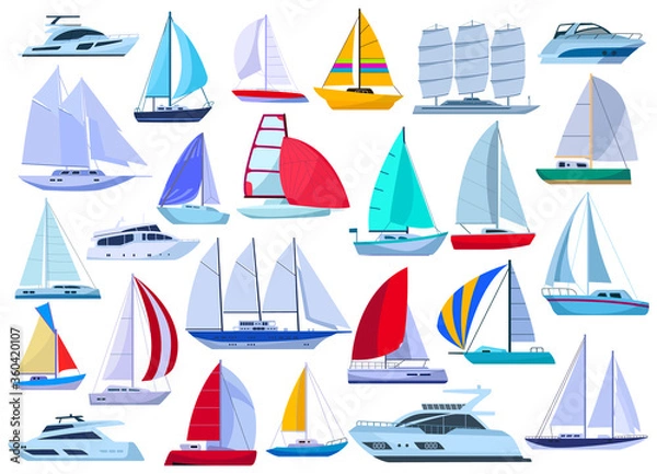Fototapeta Sail yacht vector cartoon set icon. Vector illustration sailboat on white background. Isolated cartoon set icon sail yacht.