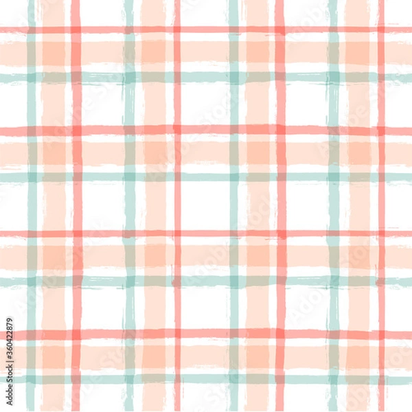 Fototapeta Gingham seamless pattern. watercolor pastel strokes texture for textile: shirts, plaid, tablecloths, clothes, bedding, blankets, makeup. vector checkered summer girly print