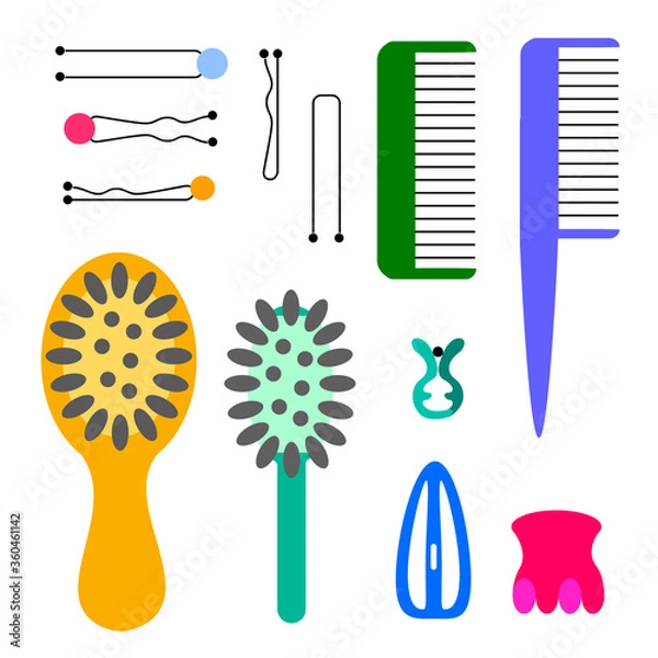 Obraz set of combs and hairpins for hair on a white background in isolation vector