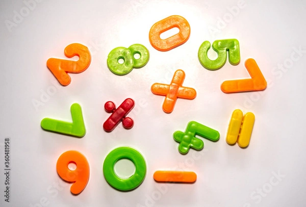 Fototapeta Colorful numbers from above on a white background