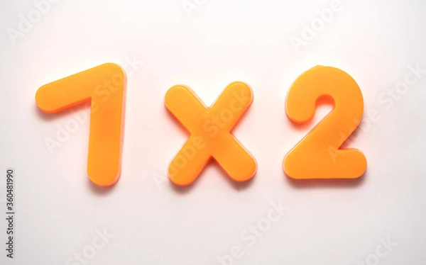 Fototapeta Math equation with orange numbers on a white background