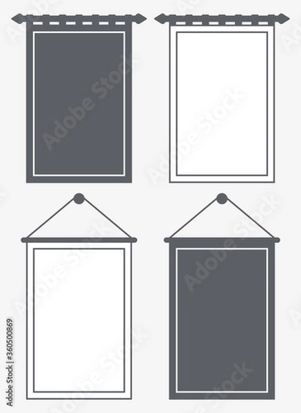 Fototapeta Template Blank Pennant. Silhouette and Outline Banners. Posters and Flags Vector Mockup. Set Pennons with Ready Place for Logo