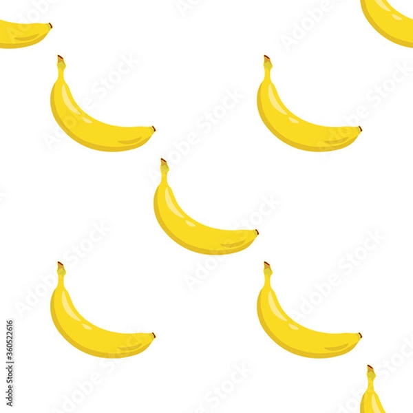 Fototapeta Yellow banana seamless pattern. Sweet tropical fruit. White background. Vector illustration.