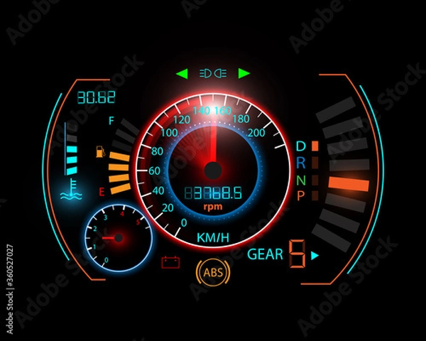 Fototapeta Speedometer movement background with speedometer