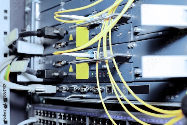 Fototapeta Telecommunication equipment in a datacenter.