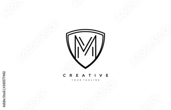 Fototapeta M letter shield monogram line logo template