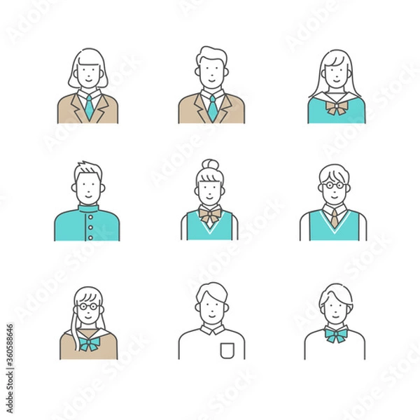Fototapeta さまざまな学生のバリエーションアイコン　イラスト素材