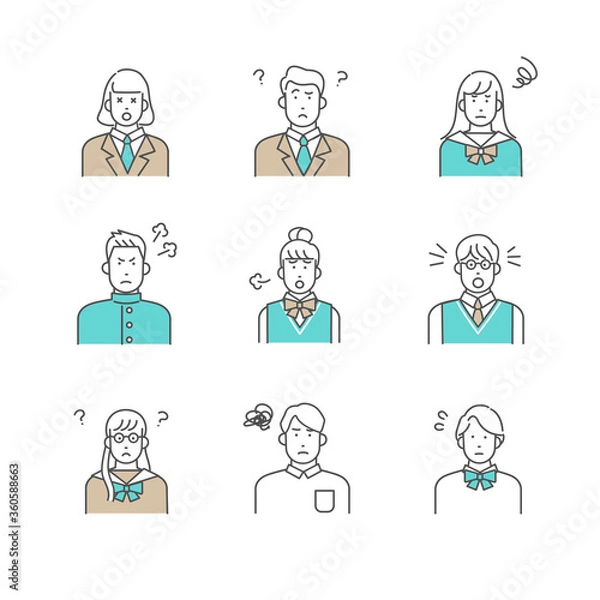 Fototapeta さまざまな学生のバリエーションアイコン　イラスト素材