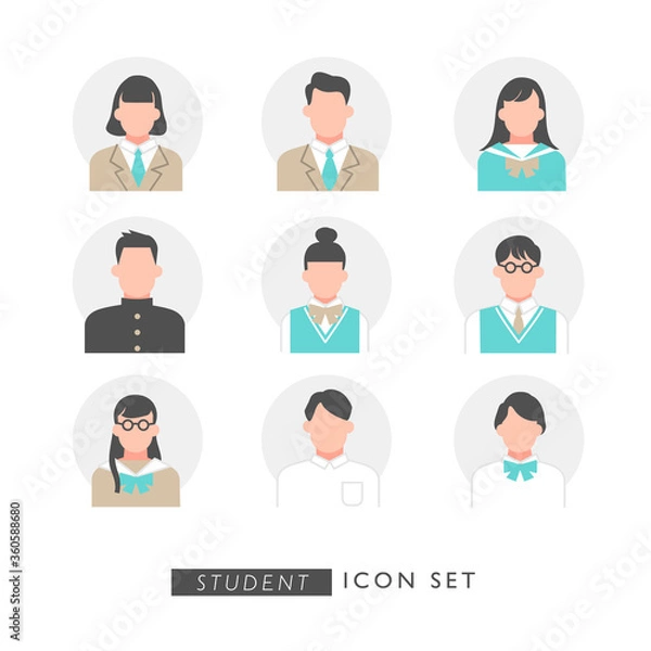Fototapeta さまざまな学生のバリエーションアイコン　イラスト素材