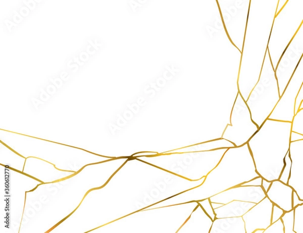 Obraz Złota karta wektor pęknięcia kintsugi na białym tle. Złota tekstura. Łamany marmurowy luksusowy wzór kamienia. Folia brokatowa z grafiką tapety. Szablon karty ślubu. Przykryj powierzchnię