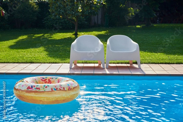 Fototapeta Lounge place for relaxing near pool on summer