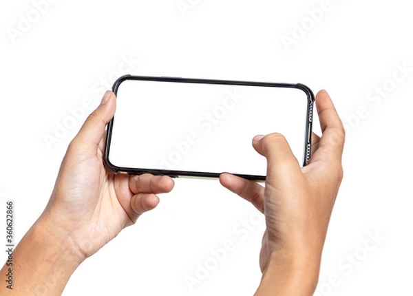 Fototapeta Set of female hands holding smartphone with blank screen