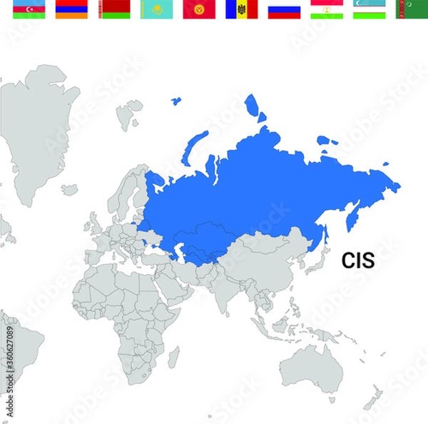 Fototapeta Map of the Commonwealth of Independent States (CIS) with flags