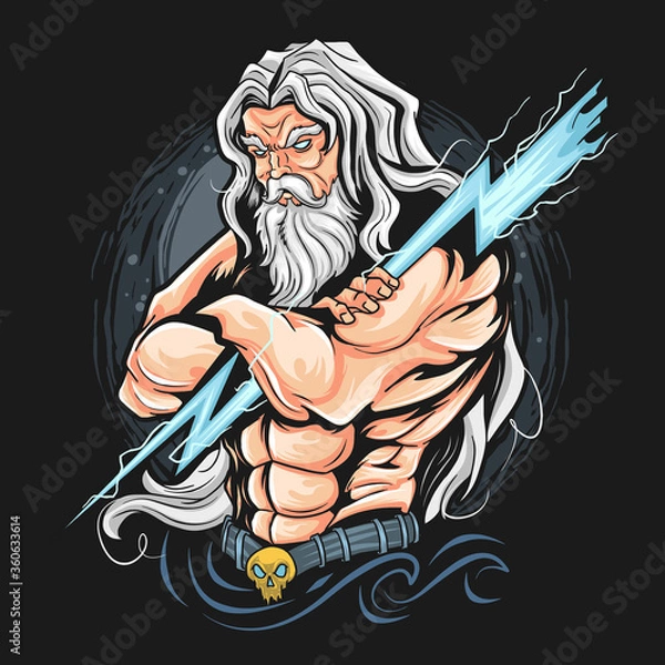 Fototapeta THUNDER ZEUS GOD ARTWORK VECTOR CAN USE FOR T-SHIRT, OR GAMER ESPORT LOGO. VECTOR IS EDITABLE LAYERS