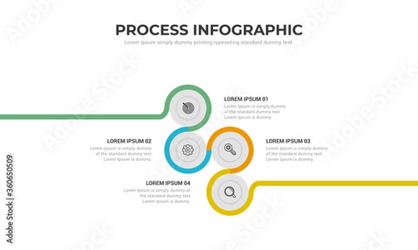 Obraz 4 step process, vector data. Business process infographic template. Thin line design with numbers 4 options. Vector illustration graphic design