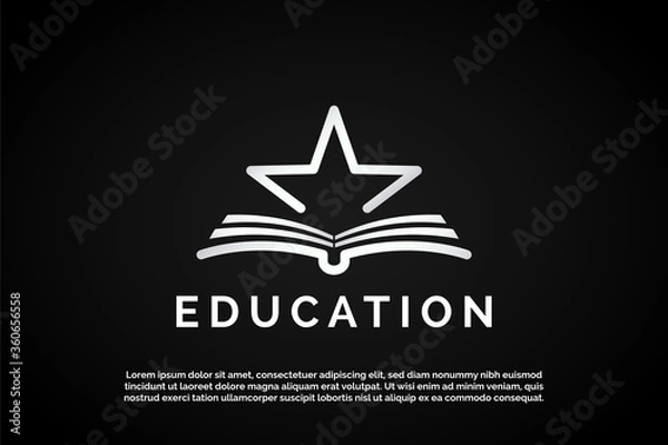 Obraz silver Star icon over open book illustration for Education Logo Template
