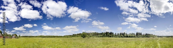 Fototapeta Panoramic photo of spring landscape with blue sky