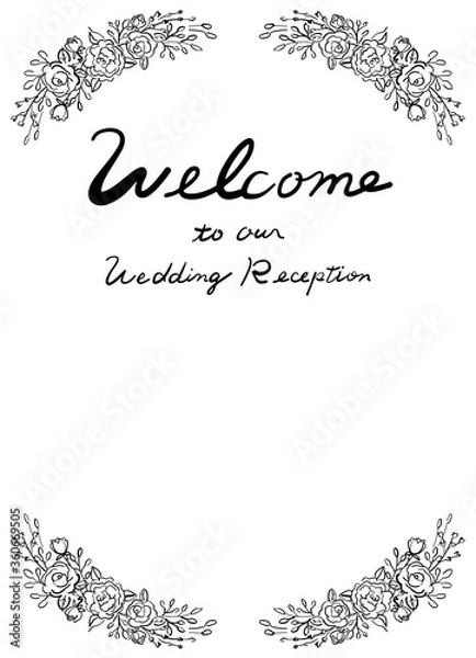 Fototapeta 結婚式のウェルカムボード　線画　黒　1色