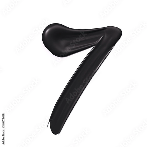 Fototapeta Numeral 7.  Black liquid smear number Seven isolated on white background. 3d rendering