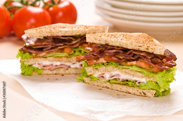 Fototapeta Two sandwich on wrapping paper