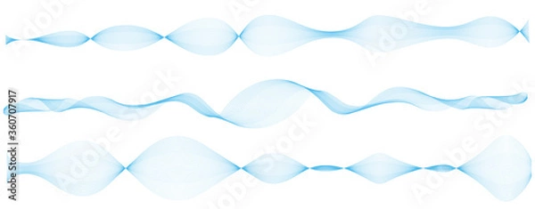 Fototapeta set of 3 abstract blue wave lines on white background