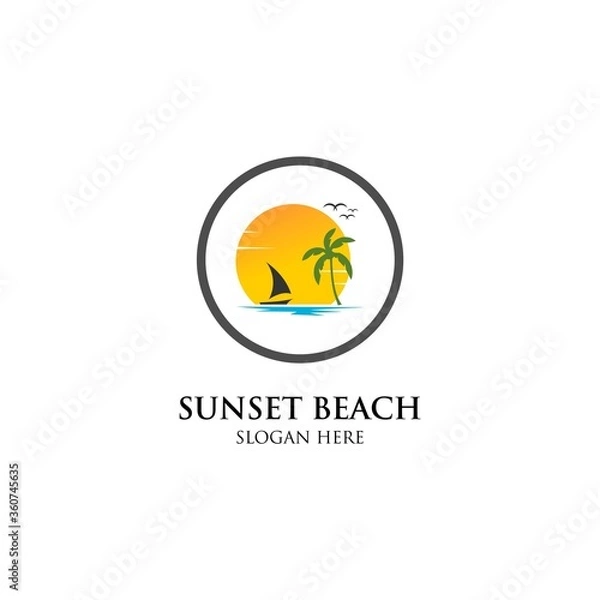 Obraz Sunset With Beach Logo Design